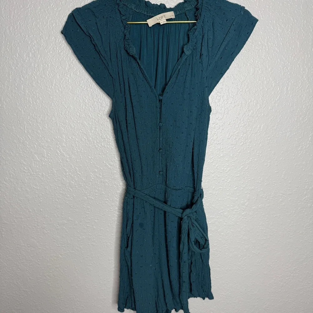 Loft‎ Petite Clip Dot Romper Teal Blue -cp